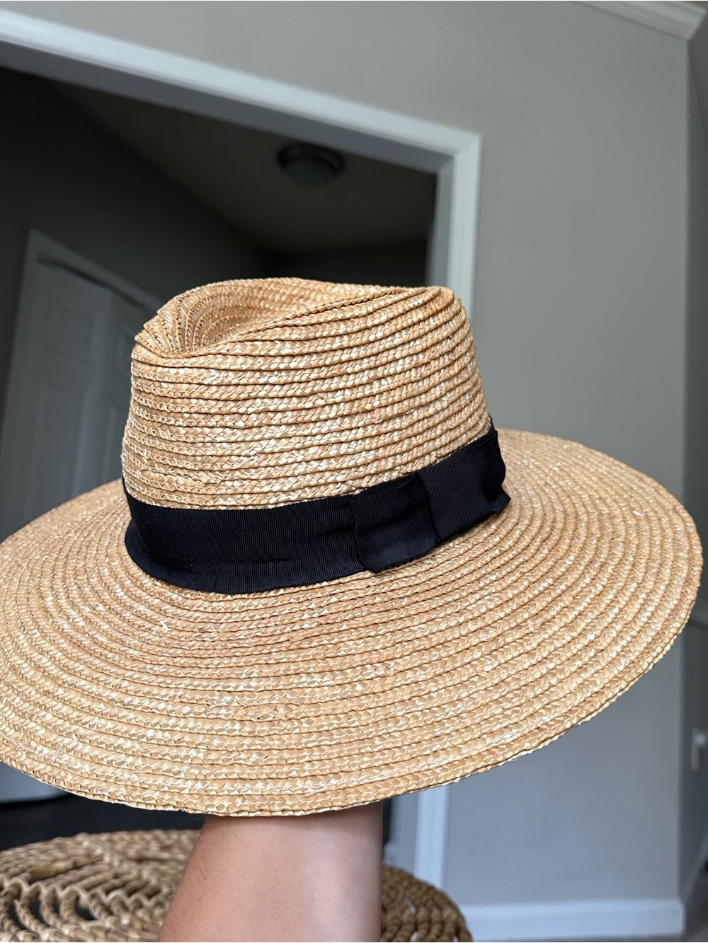 Brixton Natural Straw Sun Hat with Black Band Fedora Sunhat Womenโs M